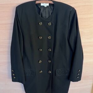 Vintage JON TAGIA pure virgin wool double breasted blazer jacket 14 black gold